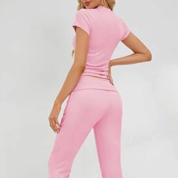 NEW! Supreme Fashion-Two Piece Skinny Jogger Set,Solid Pink Elastane Fit Sz Med - Picture 6 of 7